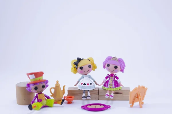 stock image Colourful toy figurines having a tea party