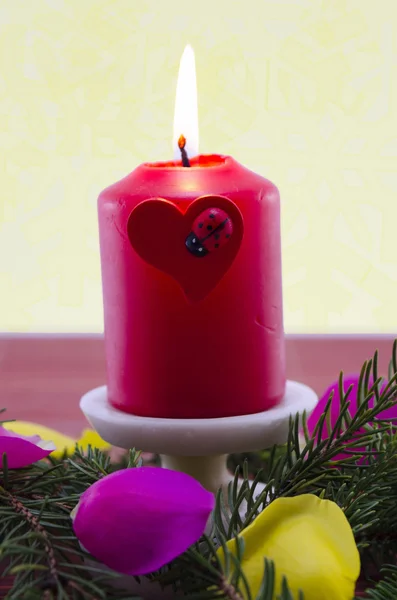 Red Christmas candle burning — Stock Photo, Image