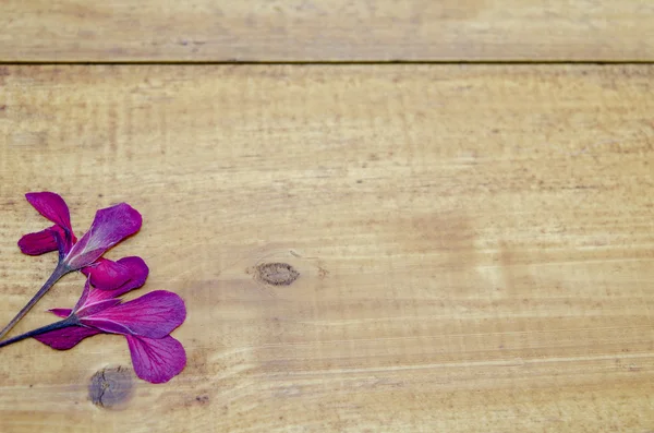 Flor rosa seca em uma mesa de madeira — Fotografia de Stock