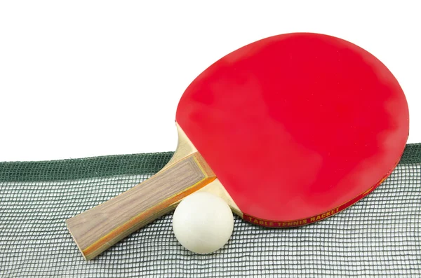 Red table tennis racket and a net isolated — Stock Photo, Image