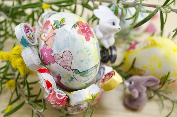 Hand painted decoupage Easter eggs — Stock Photo, Image