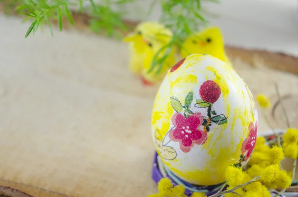 Hand painted decoupage Easter egg on a stand — Stock Photo, Image