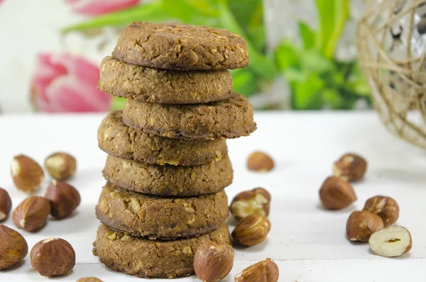 Ovesné vločky cookies a lískových ořechů — Stock fotografie