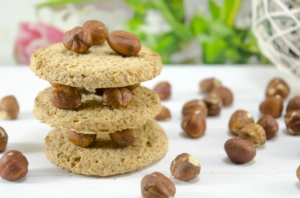 Ovesné vločky cookie a lískových ořechů — Stock fotografie