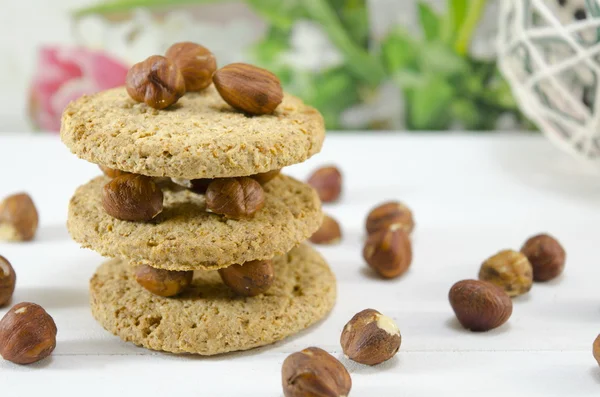 Ovesné vločky cookies a lískových ořechů — Stock fotografie