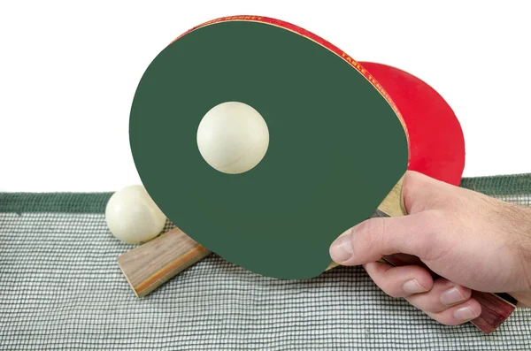 Male hand holding a ping pong racket, isolated — Stock Photo, Image