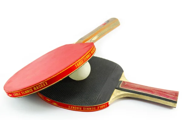 Two table tennis rackets and a ball isolated — Stock Photo, Image