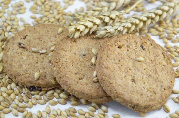 Biscuits intégraux et blé sur blanc — Photo
