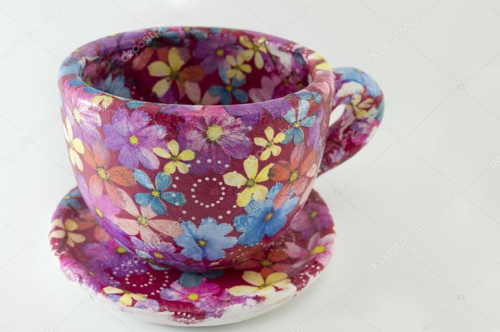 Decoupage Decorated Huge Coffee Mug Flower Pattern Decoupage De