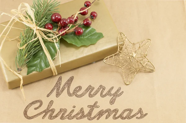 Merry Christmas card med mistel och gåva — Stockfoto