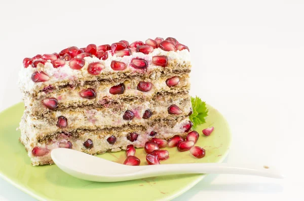 Pomegranate fruit cake on white — Stock Photo, Image