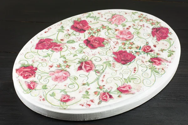 Decoupage decorado rosas placa padrão — Fotografia de Stock