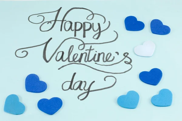 Blue card with happy valentine's day inscription — Stock Photo, Image