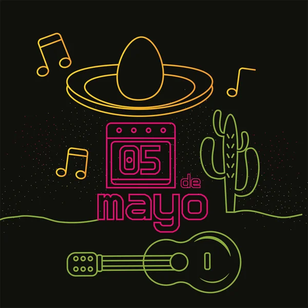 Neon poster of cinco de mayo — Stock Vector