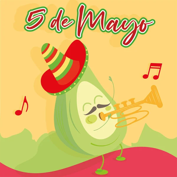 Cartoon of a mexican trumpeter avocado — Stock Vector