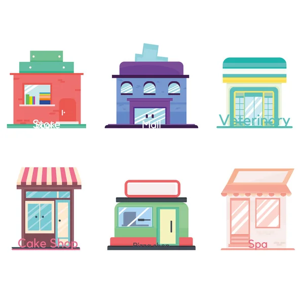 Conjunto de diferentes ícones de loja plana — Vetor de Stock