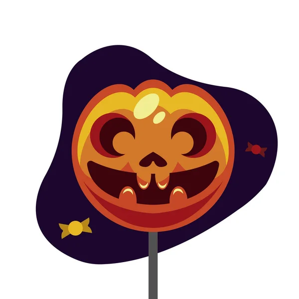 Halloween assustador abóbora em forma de pirulito — Vetor de Stock