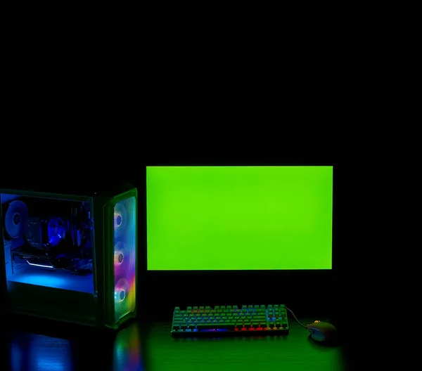 Quarto Jogador Gamer Desktop Monitor Com Luz Fundo Acessórios Jogos — Fotografia de Stock