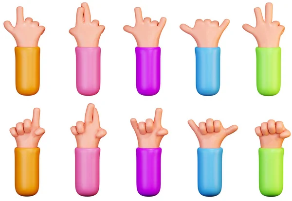 Set Cartoon Hands Gestures Hand Gestures Funny Style Rendering Isolated — Stock Photo, Image