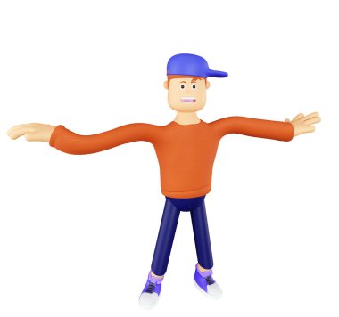 Bir dans karakterinin portresi. Elastik çizgi film karakteri. Dans, yoga ve eğlence kavramı, beyaz arka planda izole edilmiş 3 boyutlu illüstrasyon.