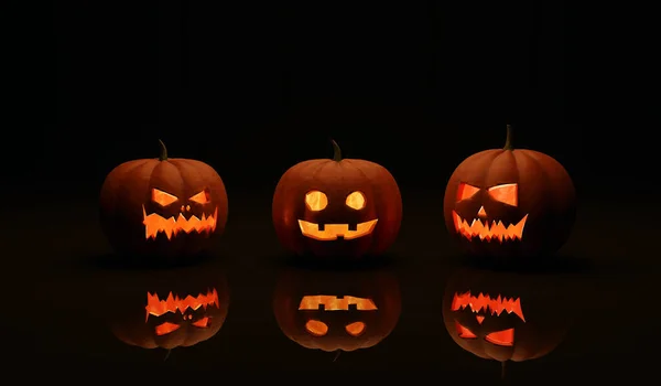 Jogo Halloween Abóboras Com Sorriso Mal Bonito Renderização Jack Lanterna — Fotografia de Stock