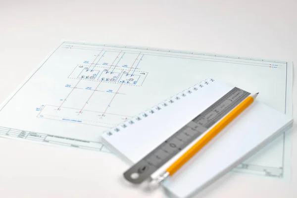 Diagrama Circuito Impreso Dibujo Del Ingeniero Primer Plano Diagrama Cableado — Foto de Stock
