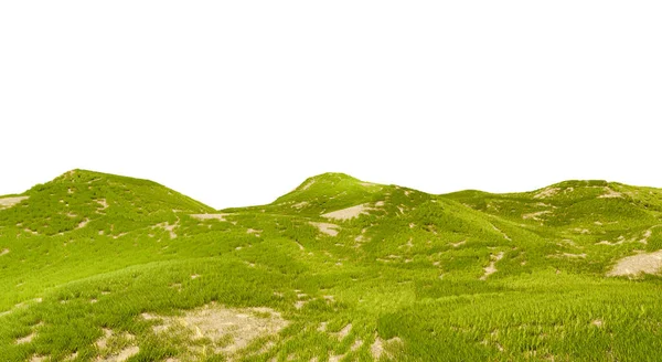 Beautiful Valley Hills Rendering Green Grass Field Isolated White Background — Stock Photo, Image