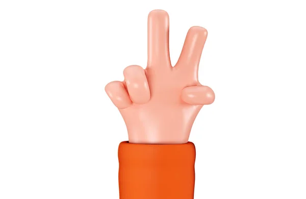 Cartoon Character Shows Victory Sign Symbol Victory Hand Peace Gesture — Stock Photo, Image