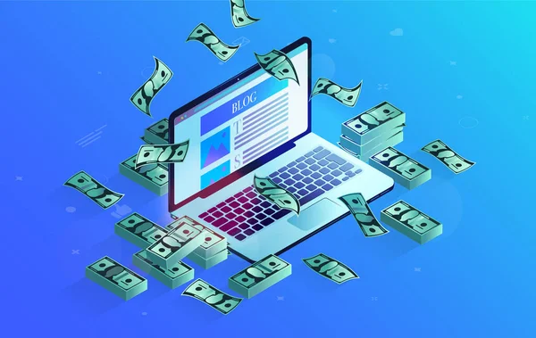 Verdienen Sie Geld Auf Ihrem Blog Laptop Computer Mit Blog — Stockvektor