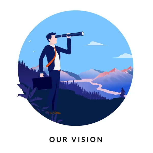 Vision Entreprise Illustration Homme Affaires Debout Avec Binoculaire Recherche Nouvelles — Image vectorielle