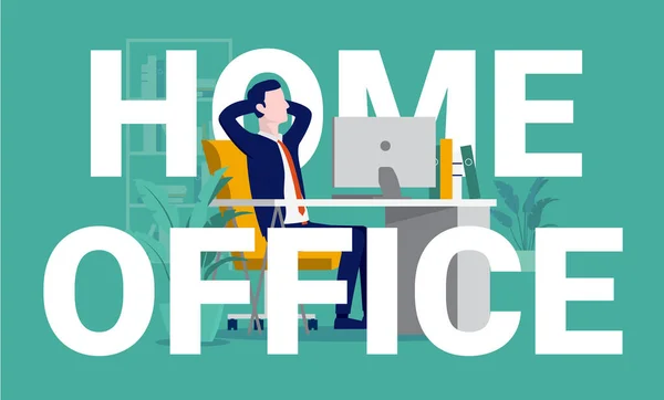 Home Office Mann Arbeitet Von Hause Aus Sitzt Allein Stuhl — Stockvektor