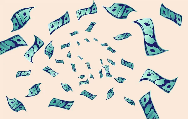 Dinero Vectorial Volando Espiral Ilustración Billetes Papel Lloviendo Ingresos Ricos — Archivo Imágenes Vectoriales