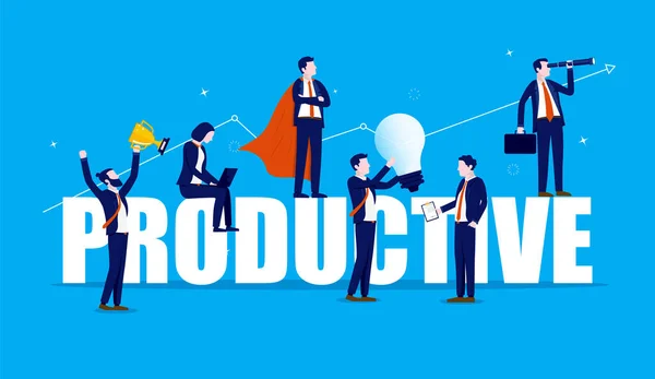 Trabajo Equipo Productivo Equipo Empresarios Que Trabajan Una Gran Palabra — Vector de stock