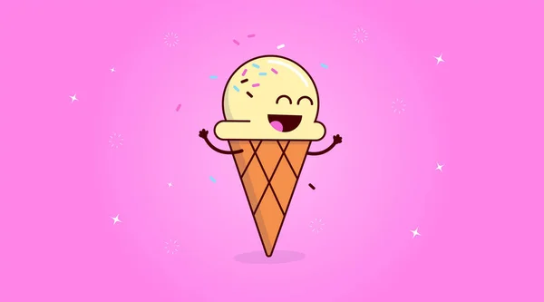 Happy Ice Cream Kegel Grappig Schattig Karakter Glimlachen Juichen Met — Stockvector