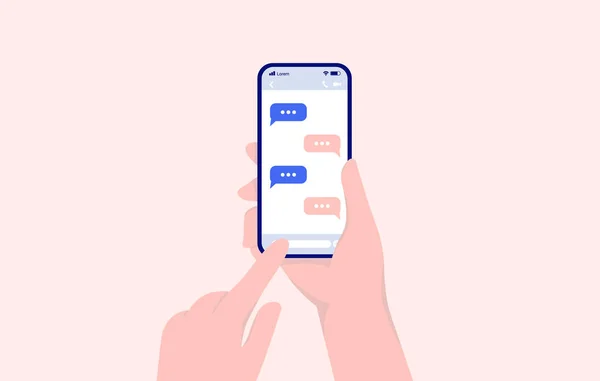 Mensajes Texto Persona Que Envía Mensajes Texto Teléfono Inteligente Teléfono — Vector de stock