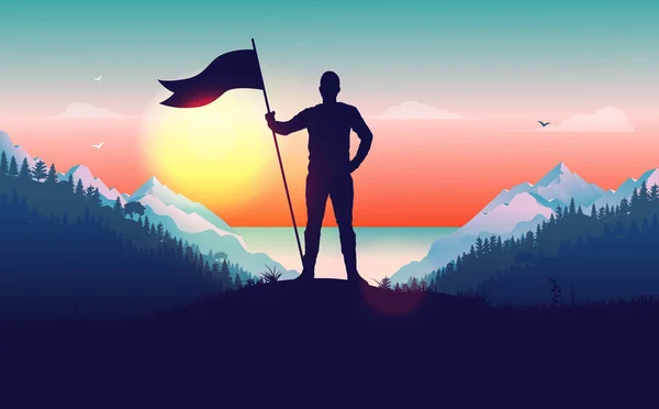 Drapeau Tenu Avec Fierté Tenez Vous Debout Homme Rapide Avec — Image vectorielle