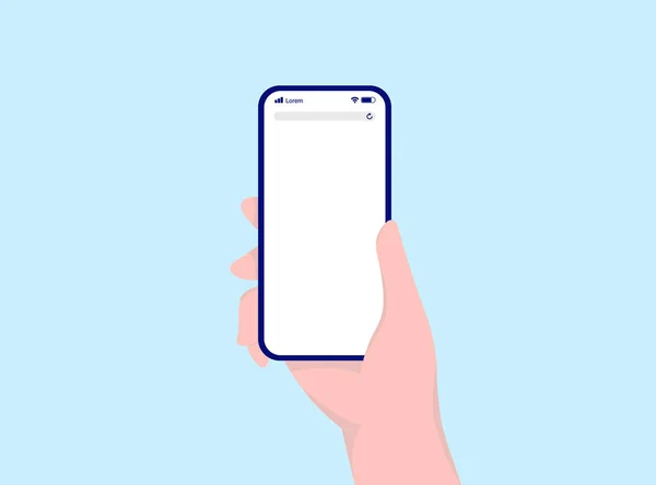 Telefoon Met Lege Lege Browser Scherm Mannelijke Hand Blauwe Achtergrond — Stockvector