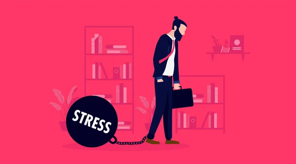 Stress Travail Homme Affaires Avec Barbe Mallette Sentant Épuisé Après — Image vectorielle