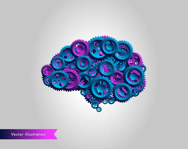 Cogwheel Brain Machine Mänsklig Hjärna Illustration Gjord Kugghjul Och Kugghjul — Stock vektor