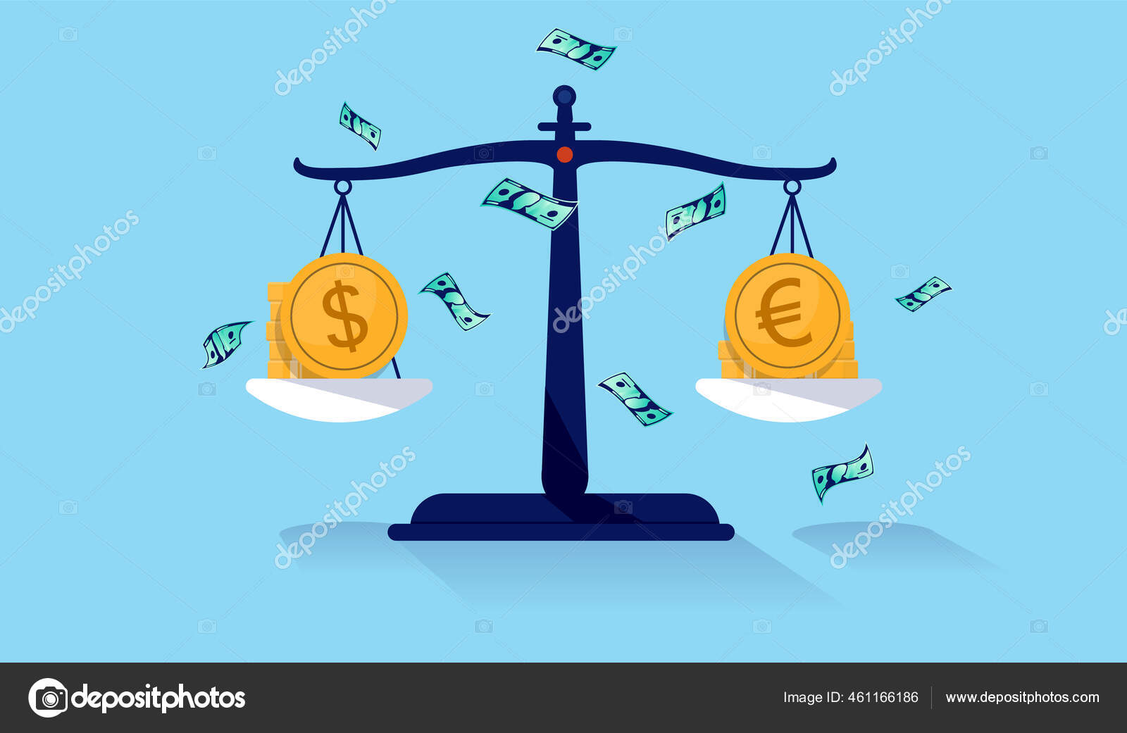 ドル対ユーロ ドルとユーロの価値を比較する体重計 ベクターイラスト ストックベクター ©Overearth 461166186
