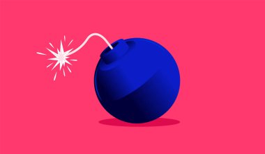 Kırmızı zemin üzerinde büyük ışıklı vektör bombası patlamaya hazır.