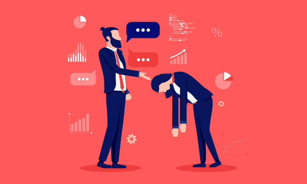 Mansplaining - Know it all man trying to explain in overcomplicated manner to irritated and exhausted female. Vector illustration.