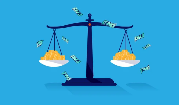 等しい支払い 同じ給与と支払いを示すお金でスケール 経済的公正と正義の概念 ベクターイラスト — ストックベクタ