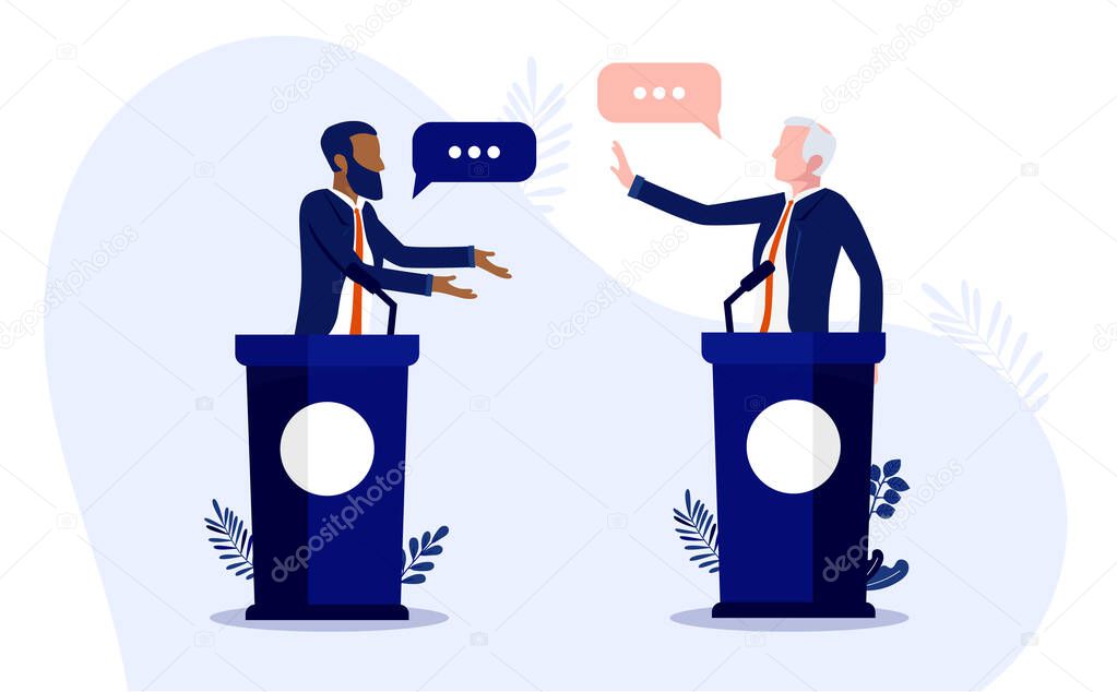 Debate between ethnic and caucasian man vector illustration