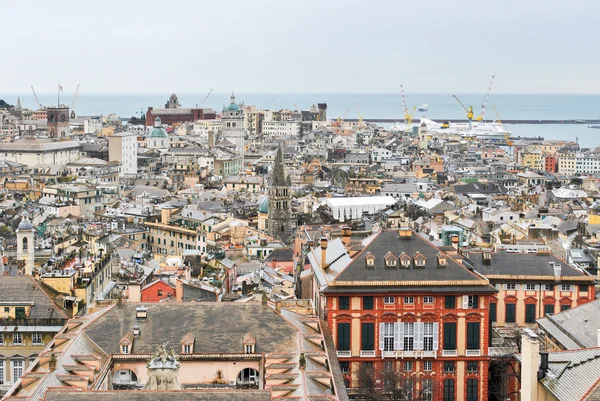 Aerial view of the downtown of Genoa in a rainy day — Stock Photo, Image