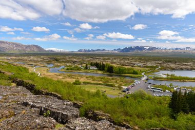 Thingvellir Ulusal Parkı 'nın panoramik manzarası, İzlanda' daki Altın Daire 'nin bir parçası.