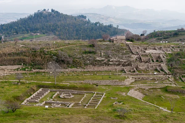 Panoramautsikt över den antika grekiska staden Morgantina, på Sicilien — Stockfoto