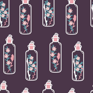 Elle çizilmiş çiçek teraryumları ile dikişsiz desen