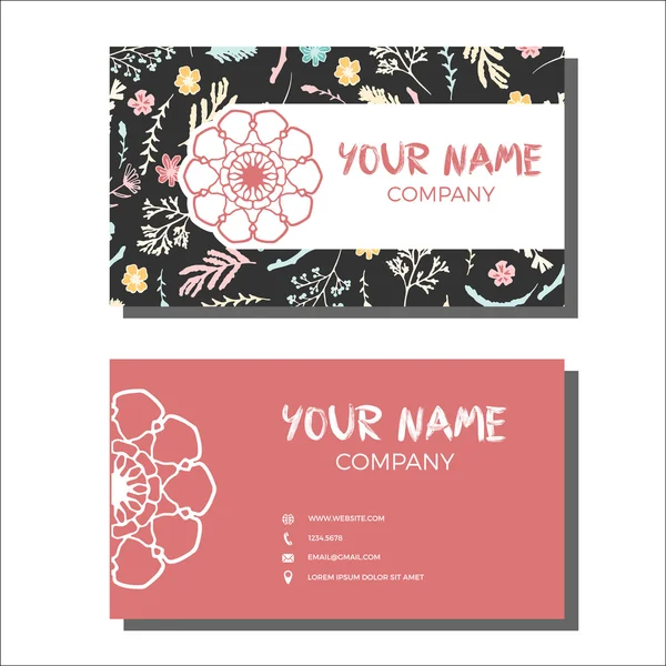 Cartões de negócios com padrão floral. Ilustração vetorial — Vetor de Stock