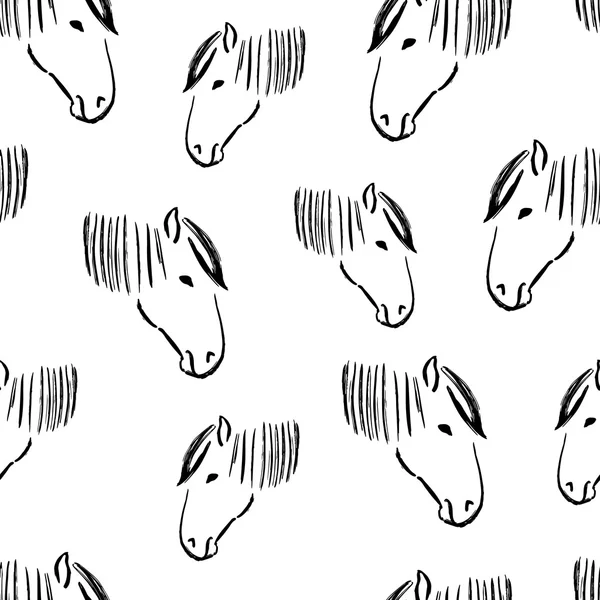 Nahtloses Muster mit Pferdeköpfen. Vektorillustration — Stockvektor